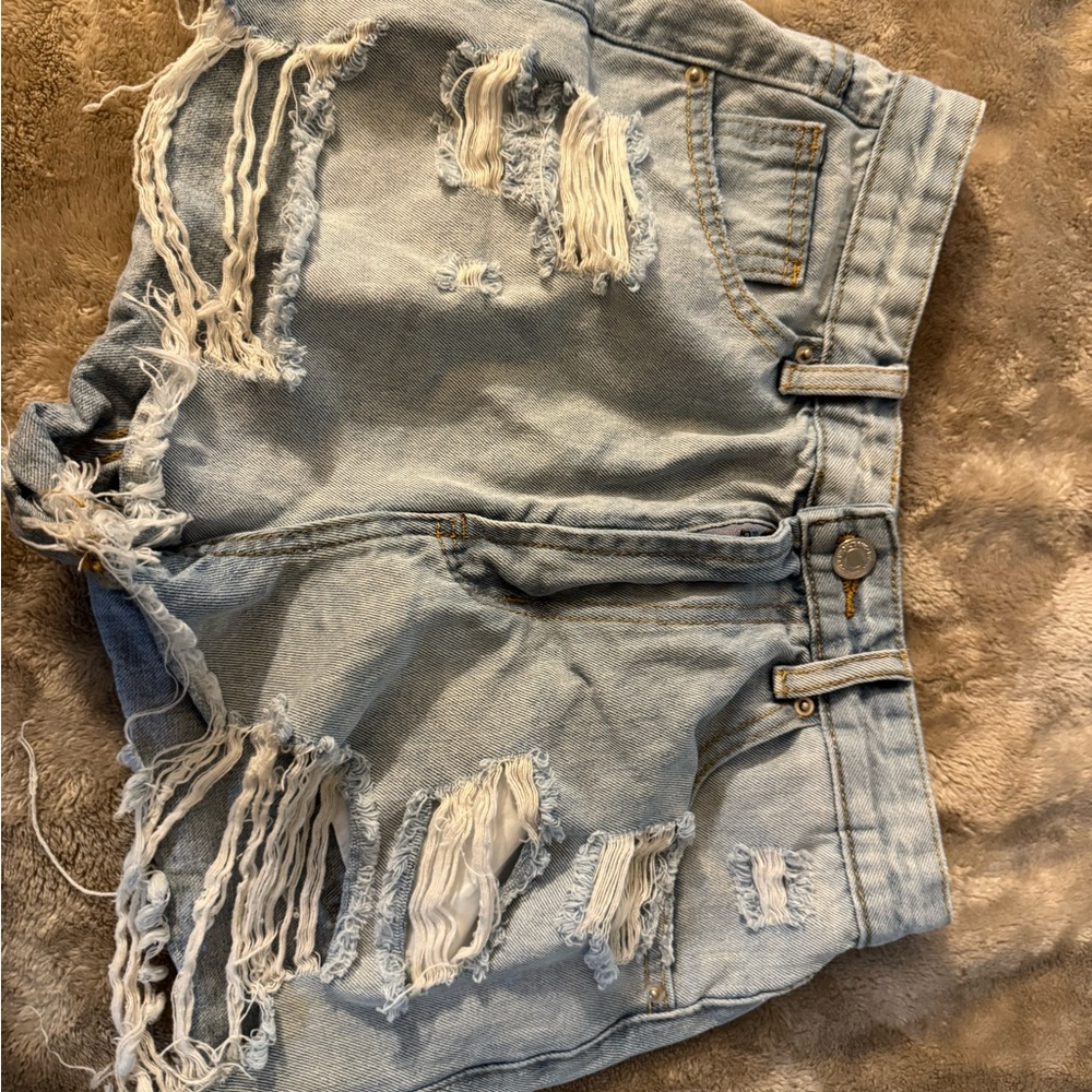 SHEIN Light Blue Ripped Jean Shorts